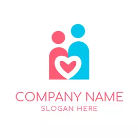 愛Logo Lovely Couple and Pink Heart logo design