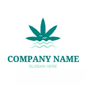 Logo En Forme De Feuille Marijuana Leaf With Waterwave Weed logo design