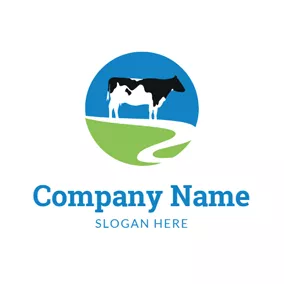 Milk Logo Meadow and Dairy Cattle logo design