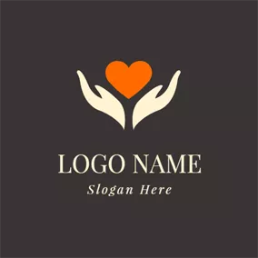 ヘルスケア　ロゴ Opened Hand and Orange Heart logo design