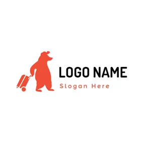 Childish Logo Orange Bear and Suitcase logo design