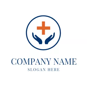 診所 Logo Orange Cross and Blue Hands logo design