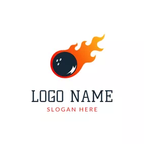 炎ロゴ Orange Flame and Black Bowling logo design