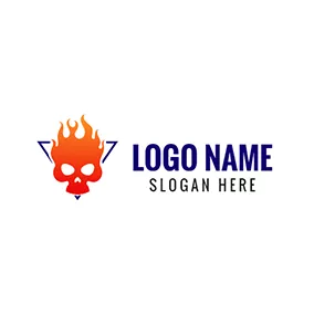 炎ロゴ Orange Flame and Skull Icon logo design