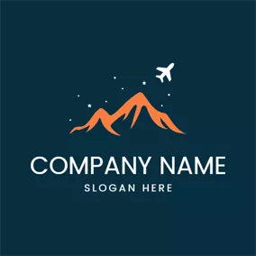 Logótipo De Hotelaria E Viagens Orange Mountain and White Airplane logo design