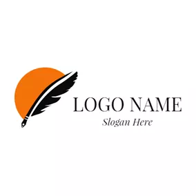 Examination Logo Orange Sun and Feather Pen logo design