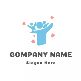 Social Distancing Logo Pink Heart and Blue Family logo design