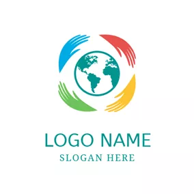 Geography Logo Protective Hand and Green Earth logo design
