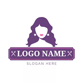 Barber Logo Purple Long Curly Hair Mode logo design