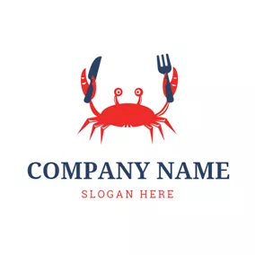 Cutlery Logo Red Crab Holding Knife and Fork logo design
