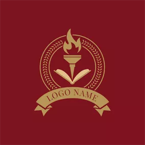 Torch Logo Red Encircled Torch and Book Emblem logo design
