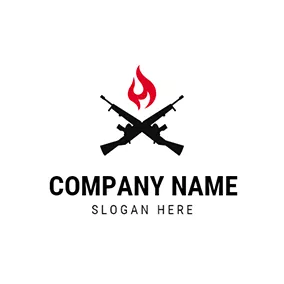 Weapon Logo Red Fire and Black Gun logo design