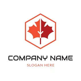六邊形Logo Red Hexagon and Maple Leaf logo design