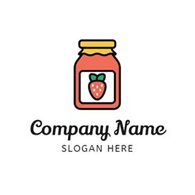 Bottle Logo Red Jar and Strawberry Jam logo design