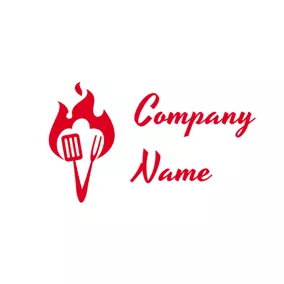 Cutlery Logo Red Shovel and Fork logo design