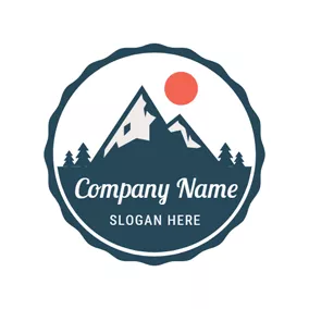 Forest Logo Red Sun and Mountain Camping logo design