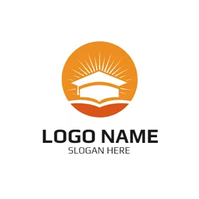 Logo De L'école Round White Mortarboard and Opened Book logo design