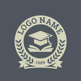 Teacher Logo Rustic Encircled Book and Mortarboard logo design