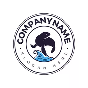 Logotipo De Acuario Sea Wave and Swimming Seal logo design