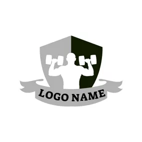 Male Logo Shield and Strong Muscle Man logo design