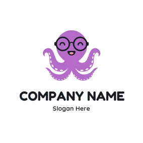 Joyful Logo Smiling Cute Octopus and Glasses logo design