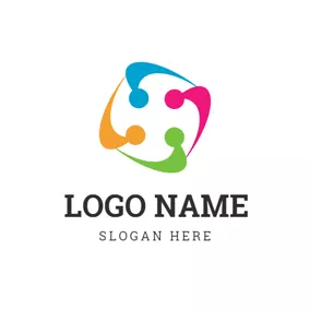 Collaboration Logo Square and Abstract Colorful Person logo design