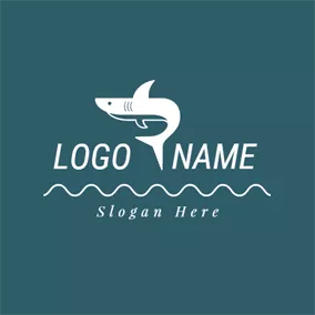 Shark Logo Swimming White and Blue Shark logo design