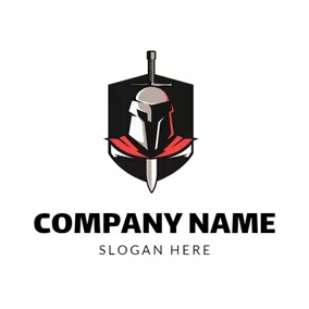 Knight Logo Vertical Sword and Brave Warrior Badge logo design