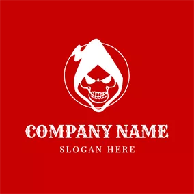 Dangerous Logo White and Red Skull Icon logo design