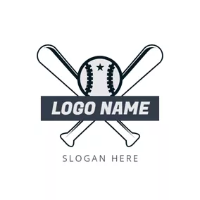 Rectangle Logo White Bat and Baseball logo design