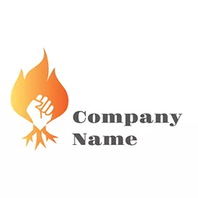 Campfire Logo White Hand and Yellow Fire Flame logo design