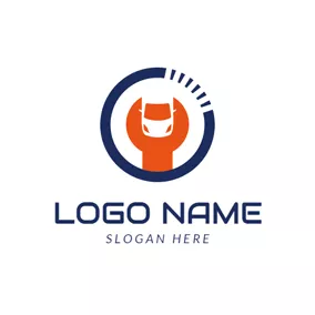 Automobile Logo Wrench and Steering Wheel logo design