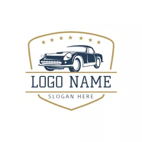 Automobile Logo Yellow Badge and Blue Car logo design