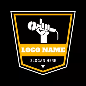 Logotipo Guay Yellow Badge and White Microphone logo design