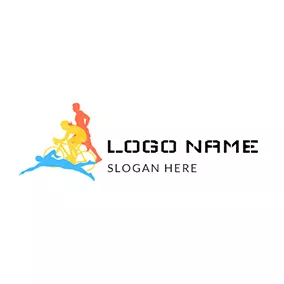 Color Logo Yellow Bicycle and Colorful Triathlete logo design