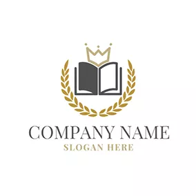 Dictionary Logo Yellow Crown and Black Book logo design