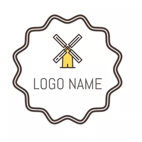 Farmhouse Logo Yellow Encircled Windmill logo design