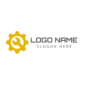 Yellow Logo Yellow Spanner and Gear logo design