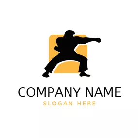 Fighter Logo Yellow Square and Black Karate logo design