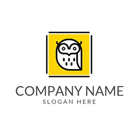 Character Logo Yellow Square and Cartoon Owl logo design