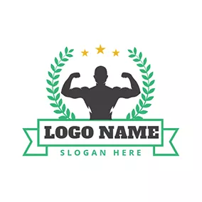 Muscle Logo Yellow Star and Strong Sportsman logo design