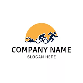 Swimming Logo Yellow Sun and Black Triathlete logo design