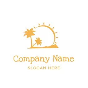ビーチ　ロゴ Yellow Sun and Coconut Tree logo design