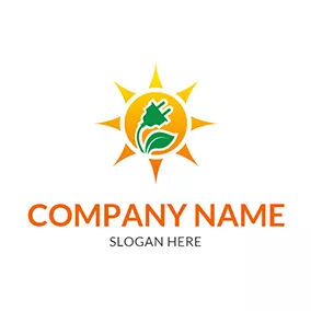 插頭logo Yellow Sun Leaf Plug Solar logo design
