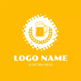 Brewing Logo Yellow Wheat and Beer Glass logo design