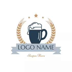 Bistro Logo Yellow Wheat and Blue Beer Glass logo design