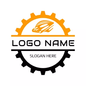 騎行 Logo Yellow Wheel Gear and Helmet logo design