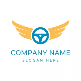 Wings Logo Yellow Wing and Blue Steering Wheel logo design